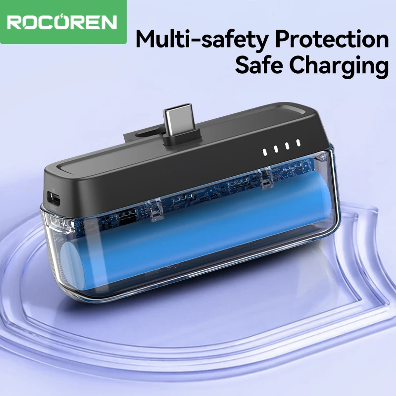 Rocoren Mini Power Bank 4500mAh Portable Charger with USB-C Connector Stand Emergency Battery Powerbank For iPhone 15 Xiaomi mi