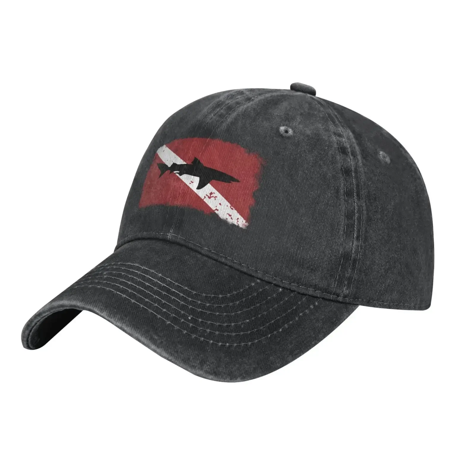 Vintage Shark Scuba Dive Flag Hat Vintage Washed Distressed Cotton Dad Hat Baseball Cap Adjustable Polo Trucker Unisex Style