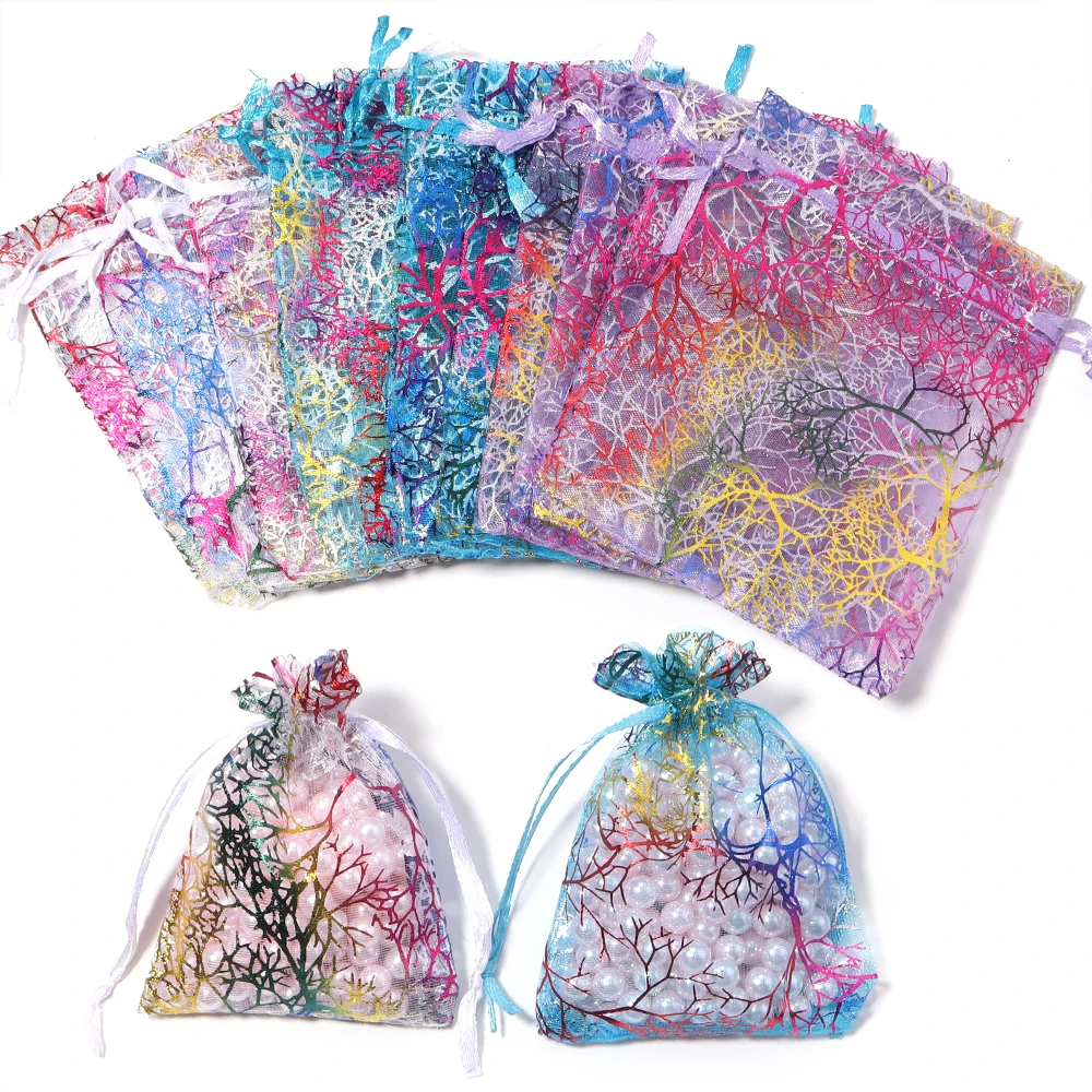 

10Pcs/Lot Colored Gold Hot Stamping Coral Gift Bags Halloween Candy Bag Bundle Pockets Storage Accessories Wholesale