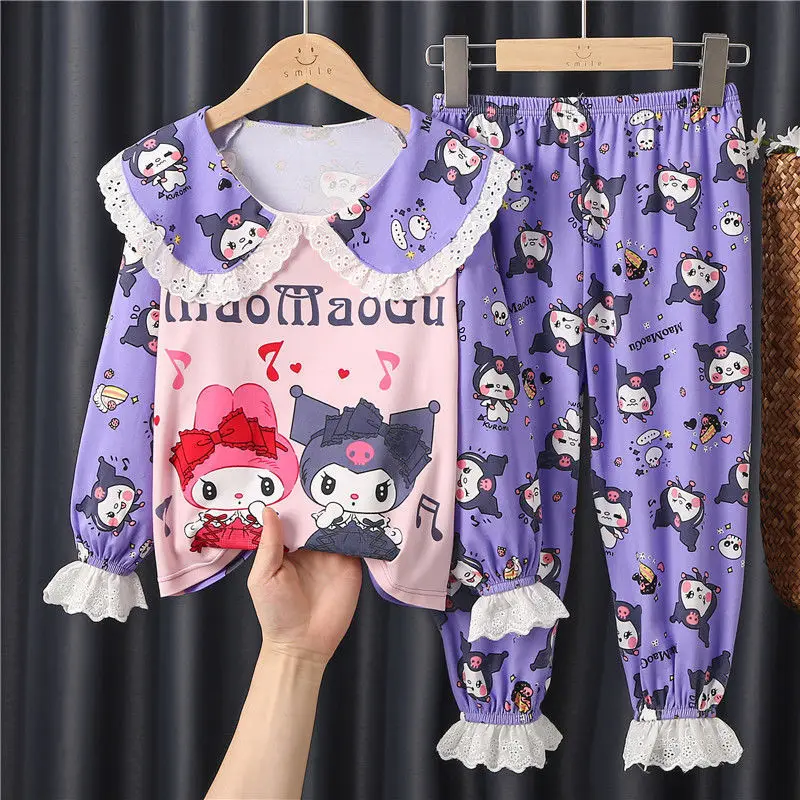 

Cute Girls Kuromi Pajama Sets Princess Style Breathable Soft Sleep Clothes Set Gal Causal Comfortable Homewear Autumn Winter