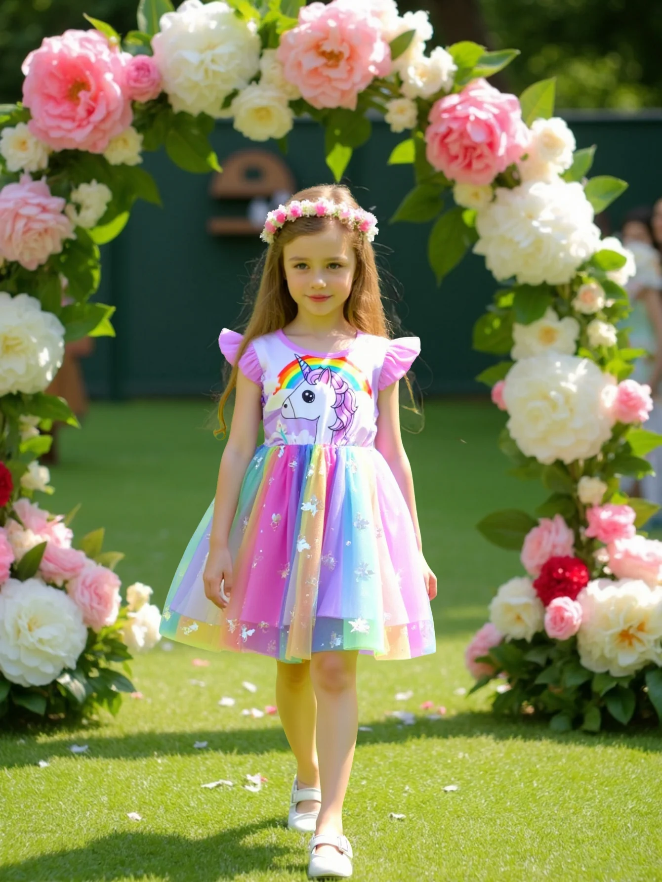 Sommer Kinder Baby Mädchen Kleid Niedlichen Cartoon Gedruckt Ärmelloses Prinzessin Kleid Bunte Mesh Kinder Ballkleid Baby Mädchen Kleidung – Detail 2