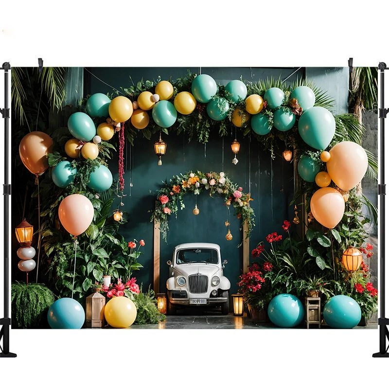 LS Photography Background Jungle Arch Balloon Tent Decor Cake Smash Birthday Party Kids Portrait Backdrop Photo Studio