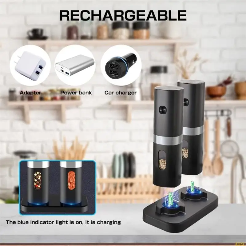 A0NC Pepper Mill Mill Automatic Salt Pepper Mill مع مصباح LED قاعدة الشحن