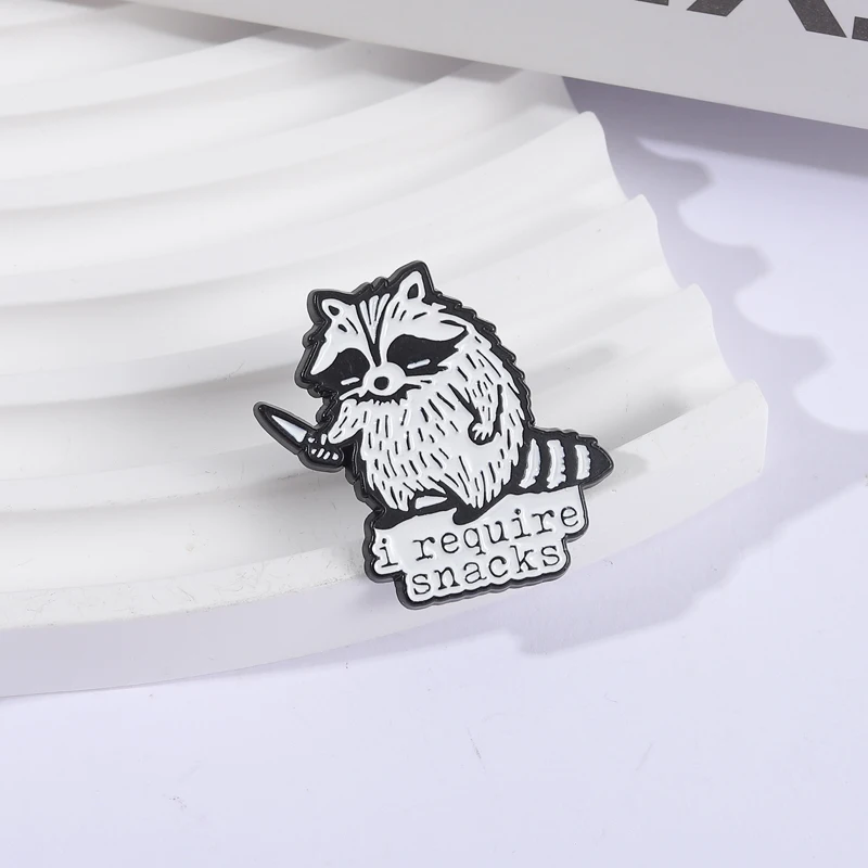 I Require Snacks Enamel Pin Cartoon Raccoon with Knife Funny Cute Animal Brooch Lapel Badge Fashion Jewelry Gift for Friends ﻿ image 5