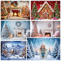 MOON.QG Christmas Santa Gingerbread House Photography Backdrop Background Outdoor Green Pine Xmas Photocall Party Shooting props