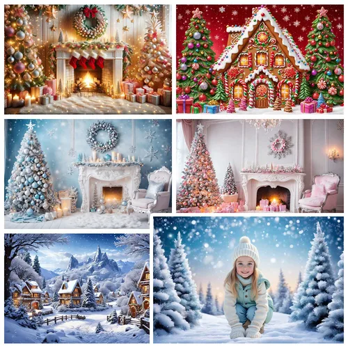 Imagen 1 del producto MOON.QG Navidad Santa casa de pan de jengibre fotografía telón de fondo al aire libre pino verde Navidad sesión fotográfica fiesta accesorios de tiro