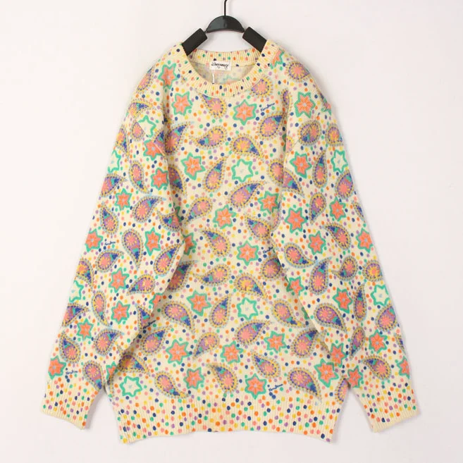 

Sweet Ethnic Sle Hooked Flower Woolen Sweater Coat Vintage Unique Japanese Harajuku Sle Mid-Length round Ne Long Sve