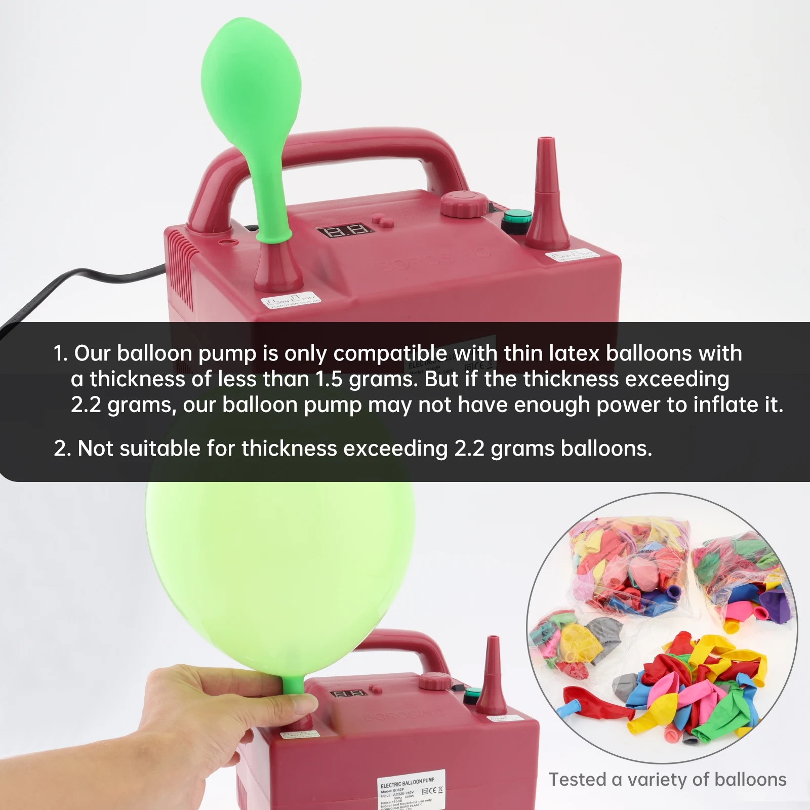 Balloon Inflator 600W/680W/800W Electric Balloon Pump Timing Quantitative  with 2 Inflation Nozzles for Festival / Party