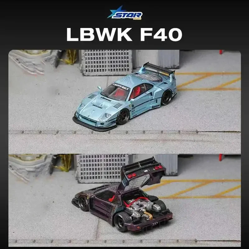 

Предпродажа STAR 1:64 LBWK F40 Ice Blue Maggic Фиолетовый Открытый Капюшон Литая под давлением Модель автомобиля Соберите миниатюрные игрушки