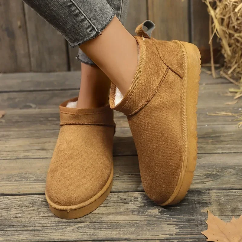 2024 New Winter Ankle Boots Comfortable Thick-soled Womens Casual Slip-on Snow Boots Plush Warm Suede Design Women Walking Boots