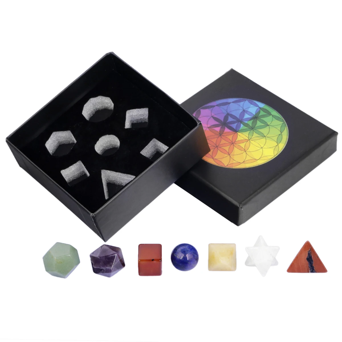 Imagem -04 - Kit de Sólidos Platônicos Cristal Natural para Meditação Geometria Sagrada Grupo Polido Rolado Pedras Estrela Merkaba Chakra Balanceamento