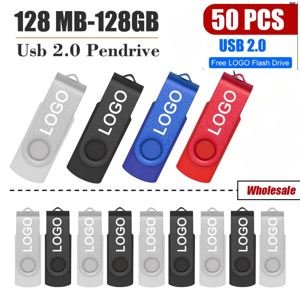 50pcs/lot High Speed Usb Flash Drive 2.0 Metal Pendrive 32gb 16gb 8gb 64gb Pen Drive Memoria USB Photography Gifts Memory Disk