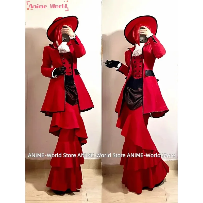 "애니메이션 블랙 버틀러 안젤리나 레드 마담 레드 다크 코스프레 의상(모자 포함)"