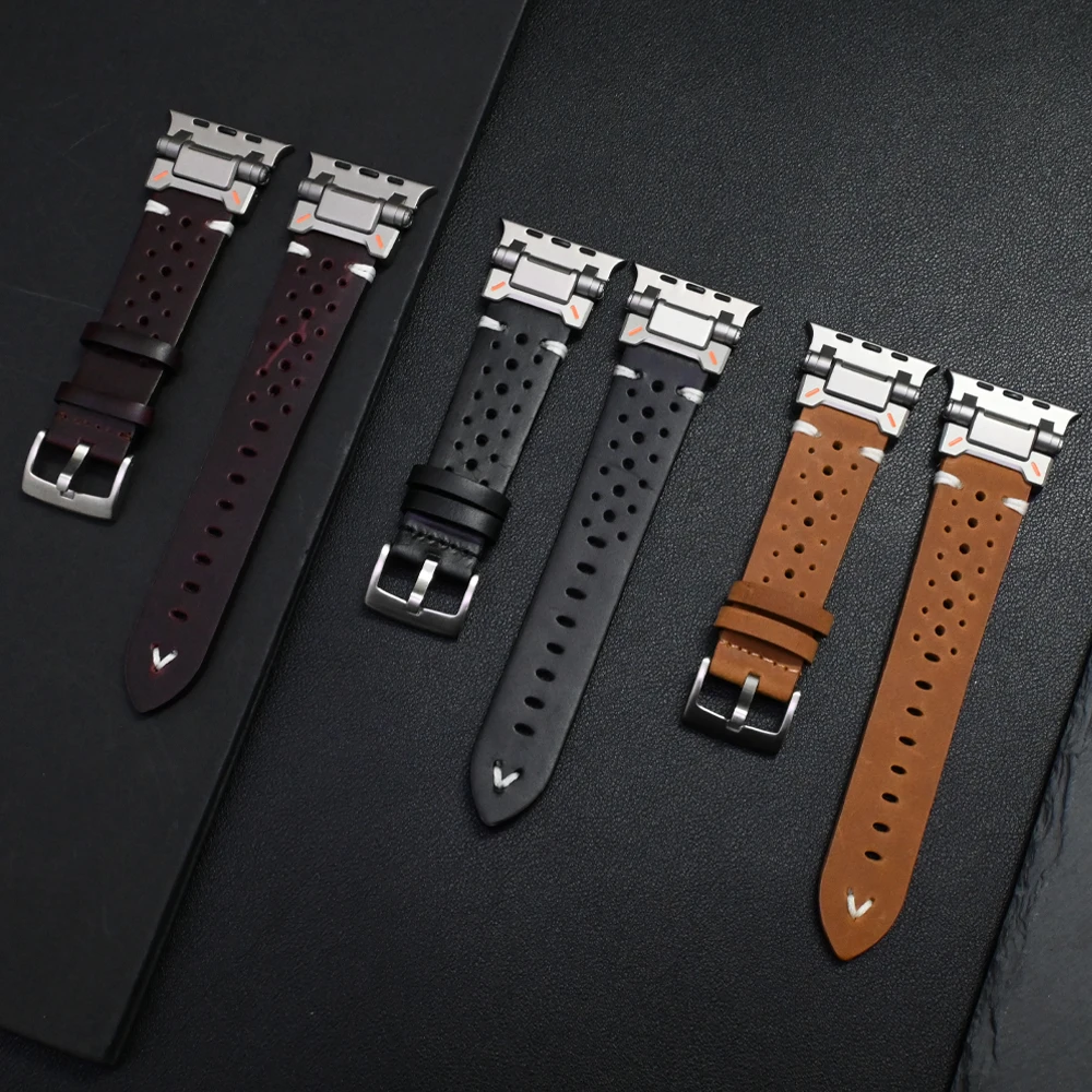 Leather Strap for Apple Watch Ultra 49mm 45mm 42 44mm Luxury Men Band for iWatch se 6 5 4 Series 9 8 7 ultra 2 Bracelet Correa