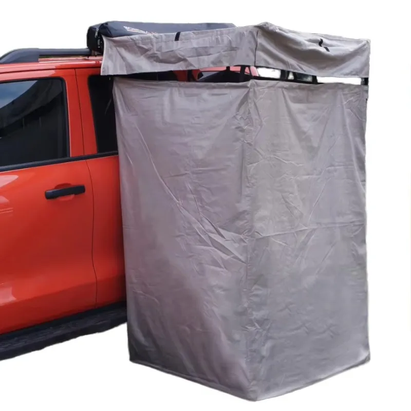 Outdoor rooftop shower toilet tent with canvas diagonal brace, suitable for camper side awning, quick  opening in all seasons