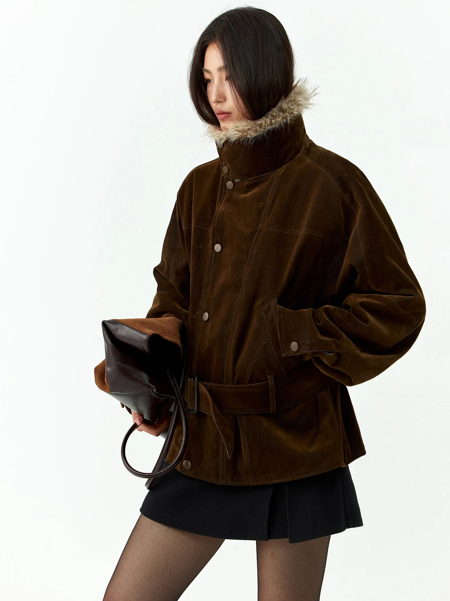 

Loen Original Design Faux Fur Collar Parka Jaet Removable Collar Warm Cotton Outerwear Women's Loose Fit Long Sve Coat