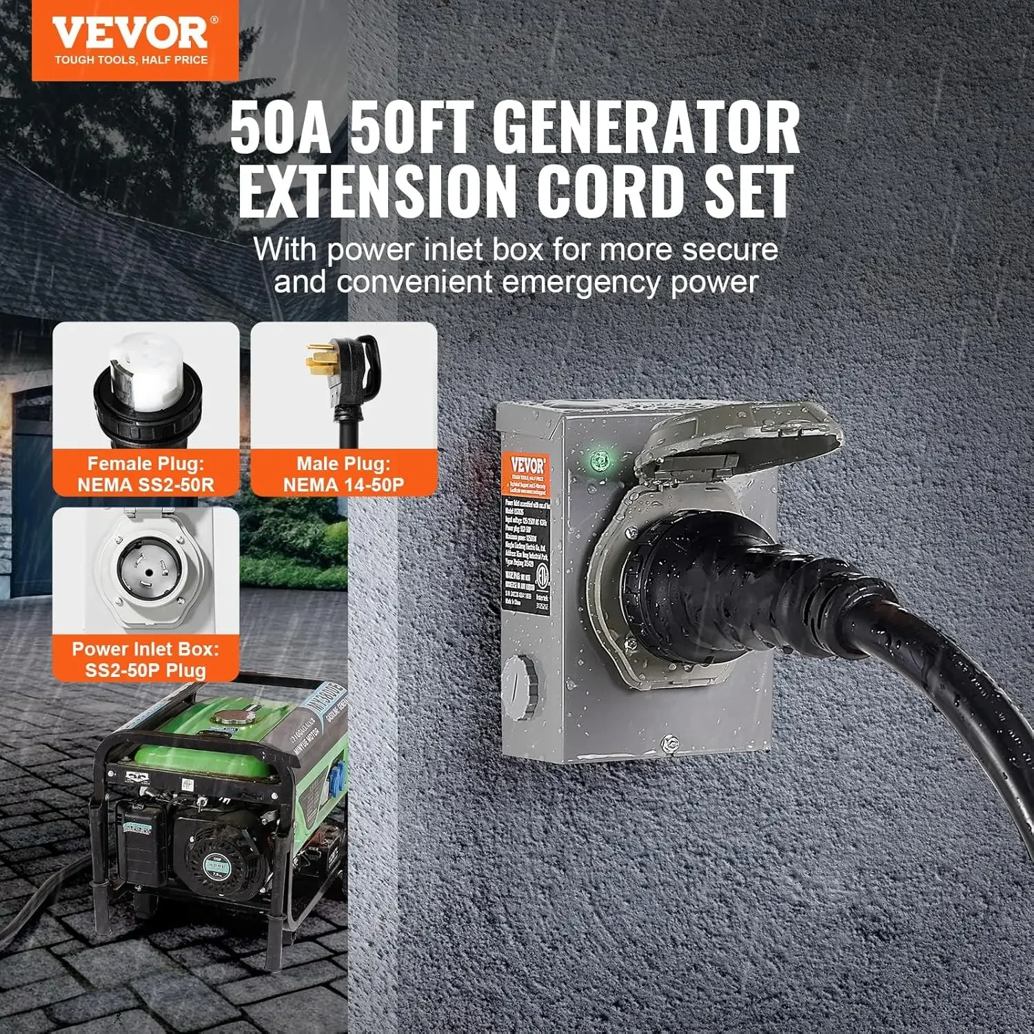 [XMSJ-Stock limitato, acquisto ora! ] Kit cavo generatore da 50 A e scatola di ingresso alimentazione, cavo prolunga generatore da 50 piedi NEMA 14-50P/SS2-50R S