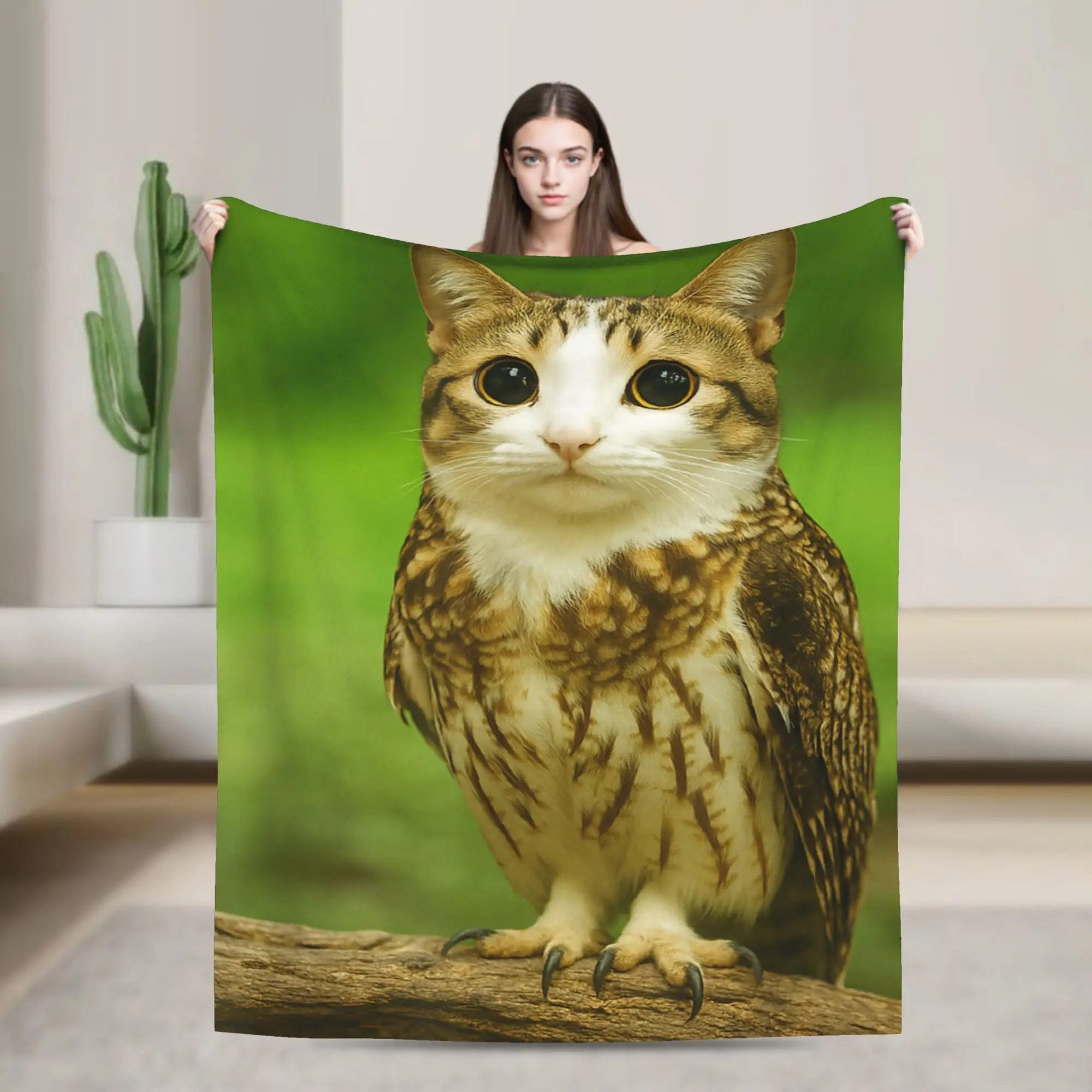 

Meowl Cat Owl Funny Internet Trendy Meme Blanket Super Warm Fluffy Plush Throw Blanket For Couch Bed Flannel Bedspread Bed Cover