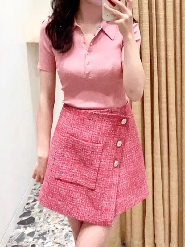 

Нежно-розовый вязаный топ Sweet Sle с коротким рукавом, трансформируемый, для девочек, домашний, весна-лето 2023, модный повседневный топ