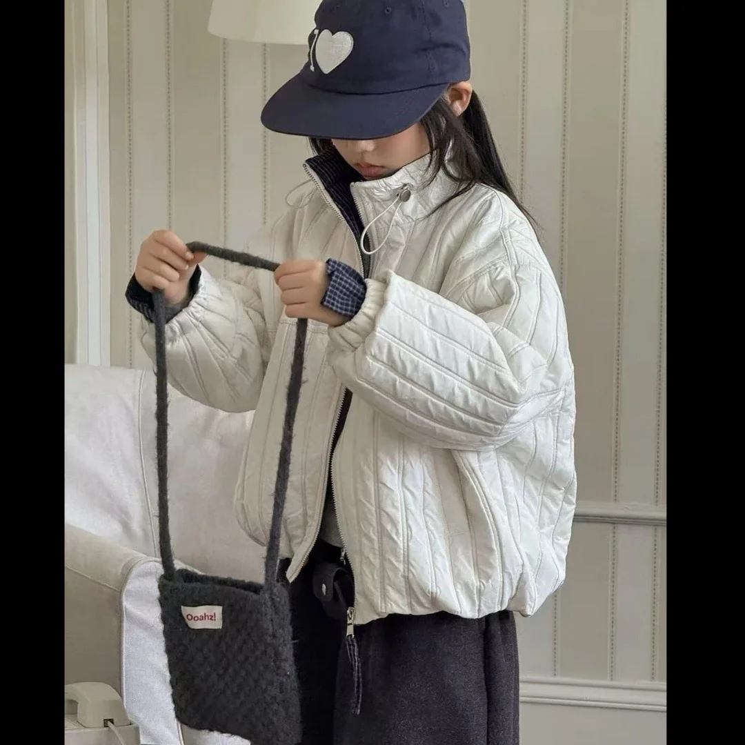 

Хлопковая куртка для девочек, осень-зима 2022, новинка, корейский повседневный топ для детей среднего и старшего возраста, хлопковая одежда для девочек