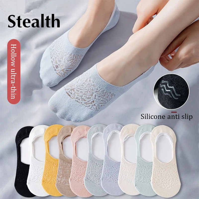 

1pairs Women Invisible Socks Non-slip Chaussette Ankle Low Female Mesh Cotton Boat Socks No Show Breathable Calcetines