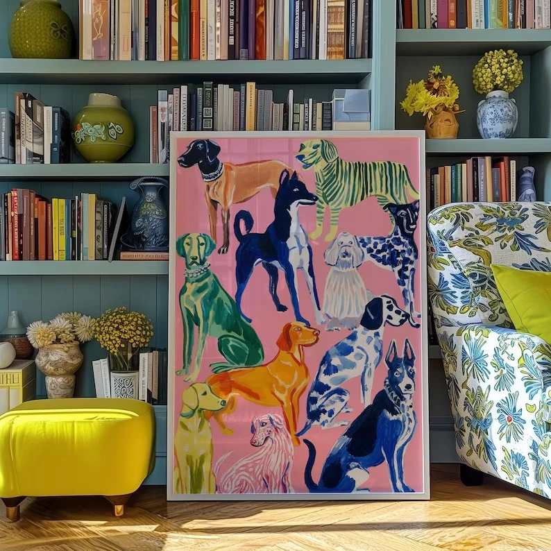 Modern Colorful Pop Playful Dog Wall Art Print Canvas Painting Poster Picture For Living Room,Bedroom Home Decor
