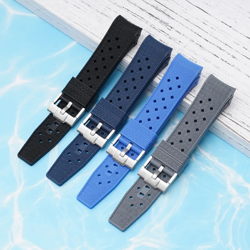 Liquid Silicone Strap for Blancpain x Swatch Curved End Stainless Steel Buckle 22mm Men Women Breathable Hole Replace Watch Band