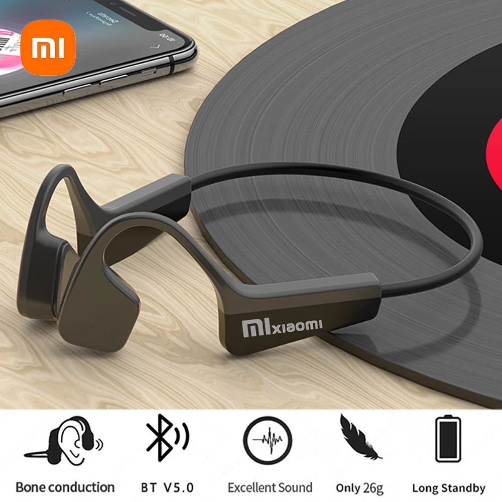 Xiaomi-Real Bone Conduction Sport Headphone, fone de ouvido sem fio, fone de ouvido compatível com Bluetooth, mãos-livres com microfone para correr