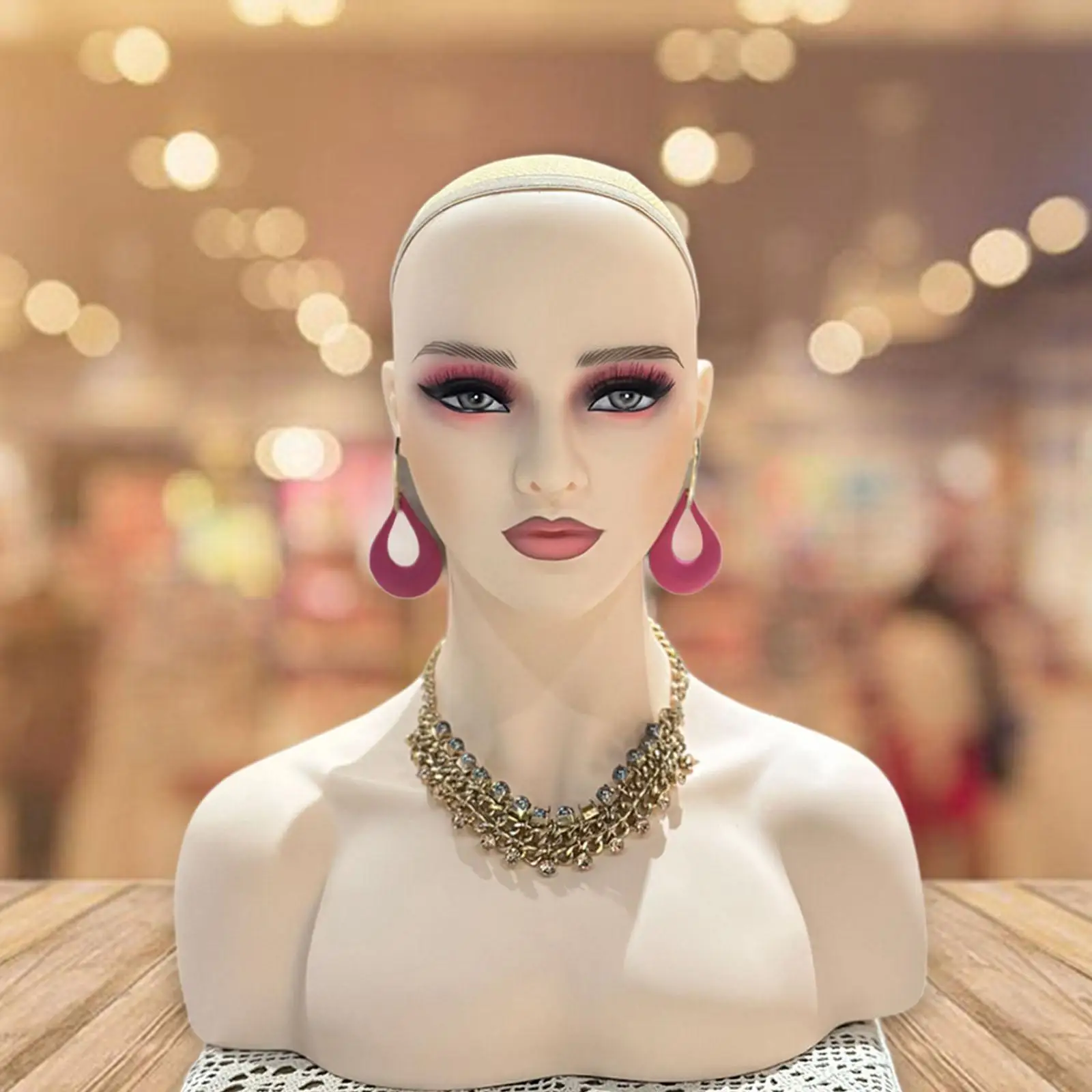 

Realistic Mannequin Head with Shoulder for Wigs Displaying Making Styling