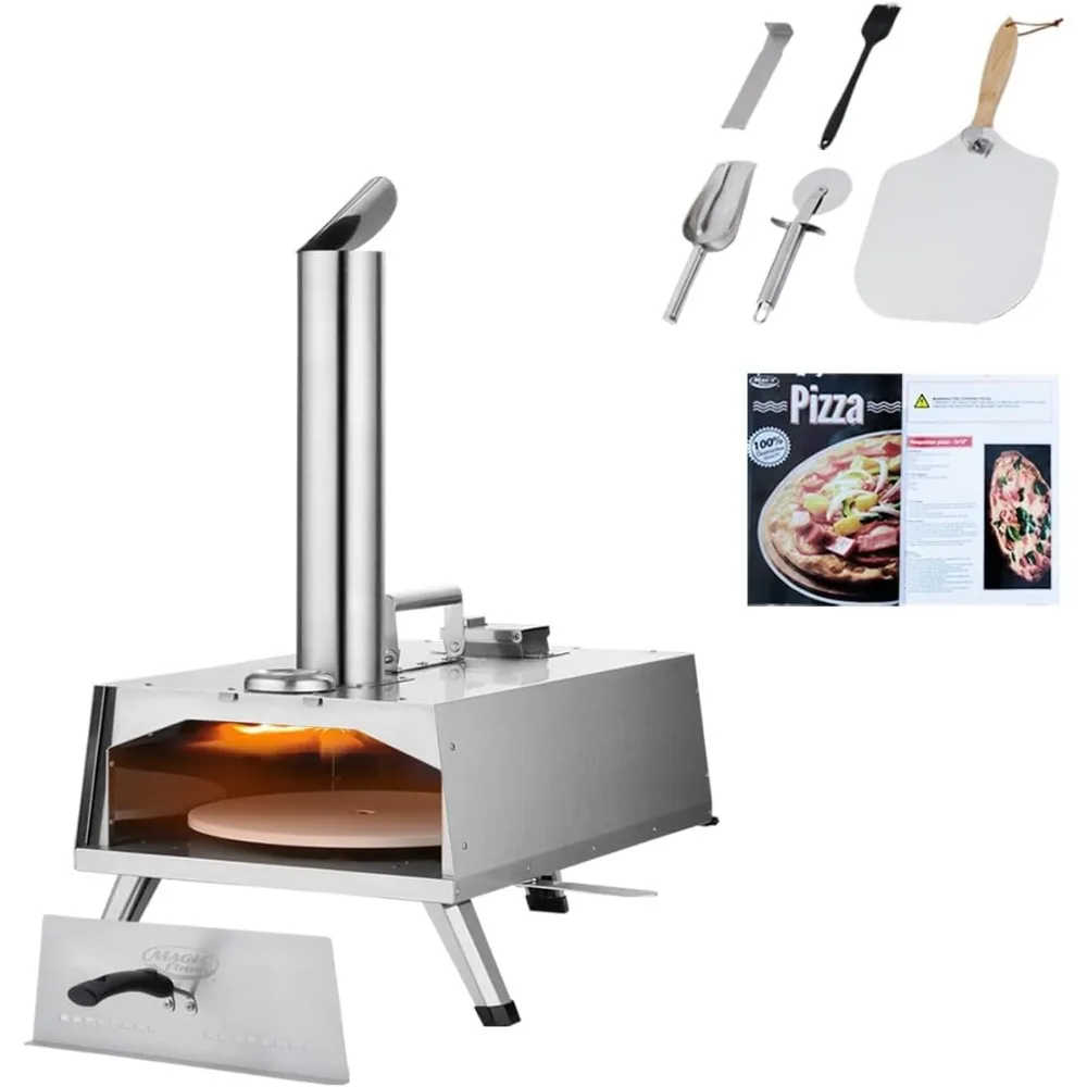 Pizza Oven Outdoor Wood Fired Oven,Portable Stainless Steel Pellet Pizza Oven with Rotating Handle,Outdoor Pizza Maker