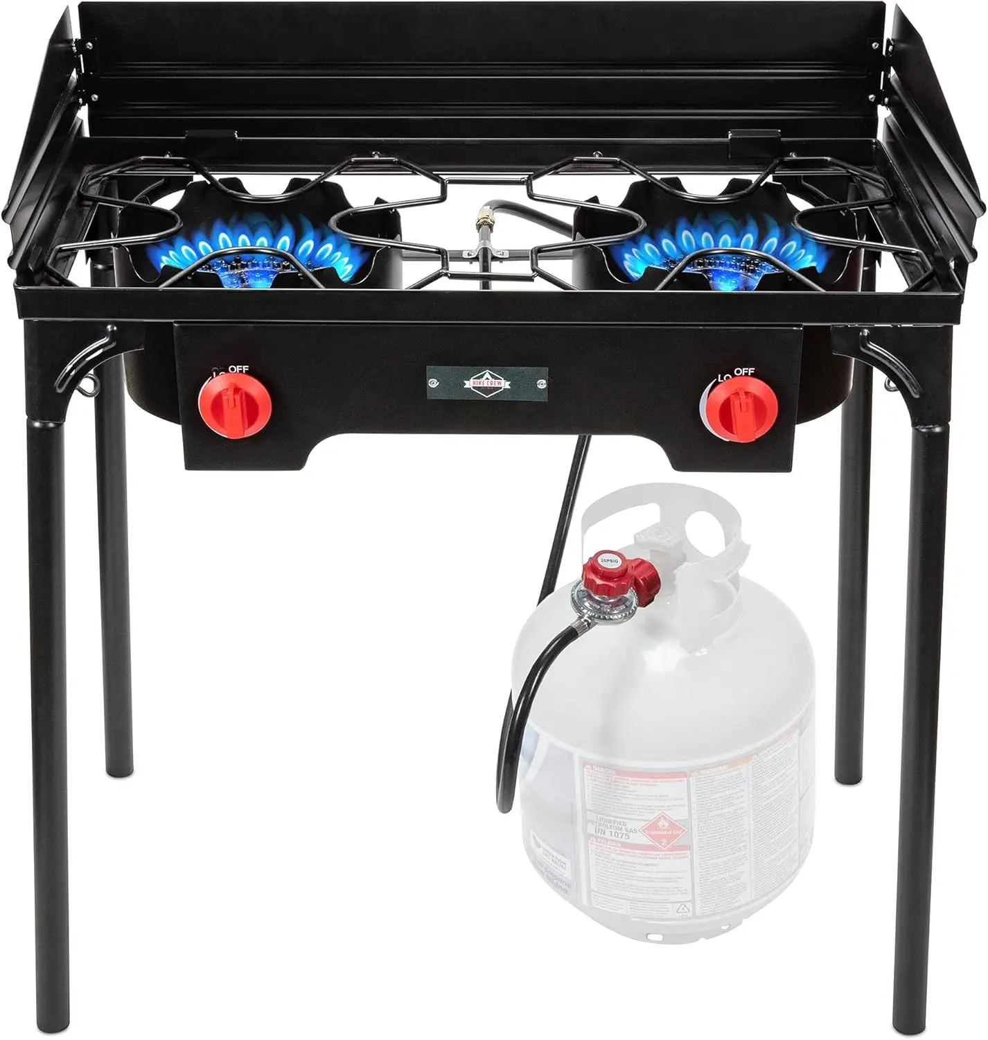 

Cast Iron Double-Burner Outdoor Gas Stove | 150,000 BTU Portable Propane Cooktop w/Blue Flame Control, Removable Legs, Temperatu