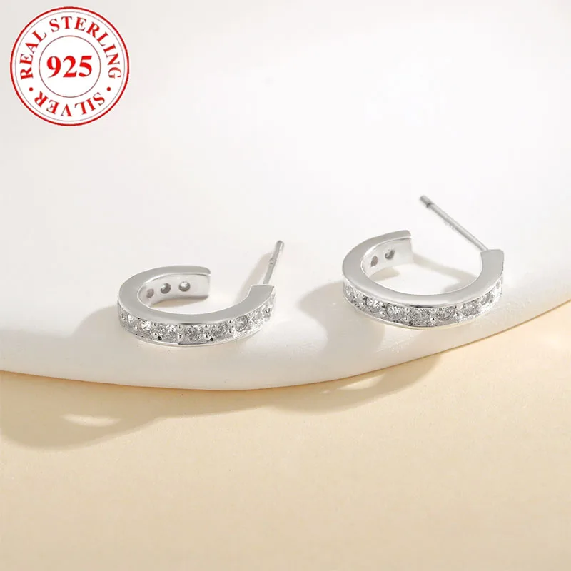 Boucles d'oreilles en argent regardé 925 pour femme, diamant en forme de C, demi-cercle, hypoallergénique, convient aux cadeaux de vacances