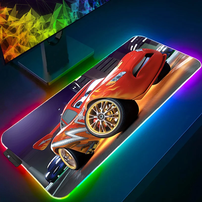 لوحة ماوس بإضاءة خلفية RGB حافة بيضاء ديزني سيارات ألعاب كبيرة LED للكمبيوتر لوحة ماوس ملحقات الألعاب حصيرة مكتبية للوحة المفاتيح #1