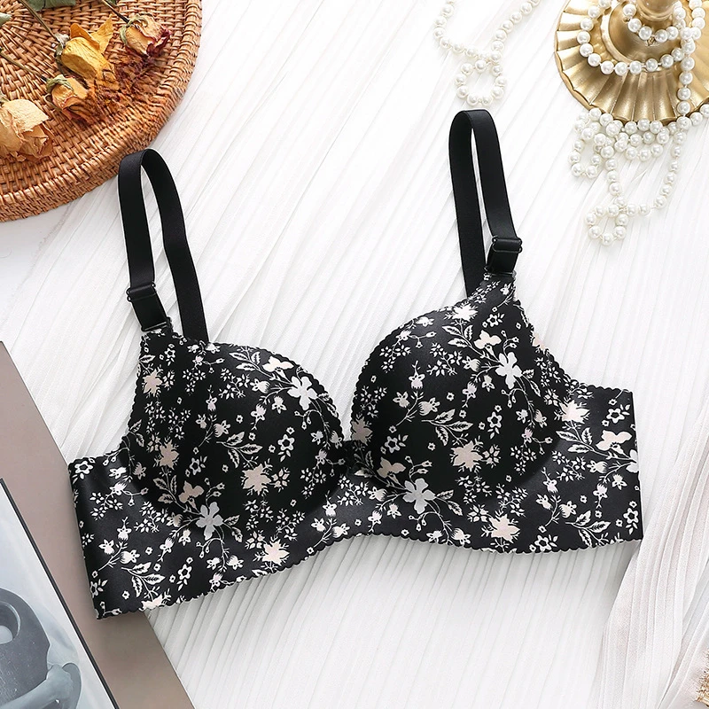 Women Flower Print Seamless Bra Sexy Lingerie Floral Push Up Bras One-Piece Underwear brasieres para mujer