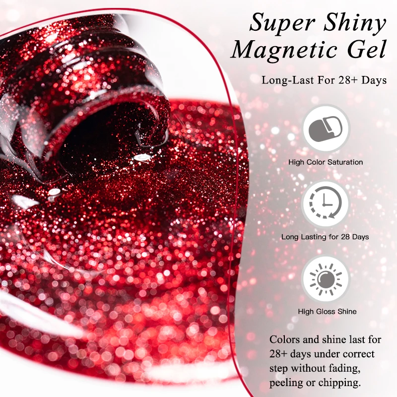Super Shiny Cat Magnetic Gel Nail Polish Red Glitter Magnetic Gel Semi Permanent Soak Off UV Gel Varnish For Christmas Nails Art