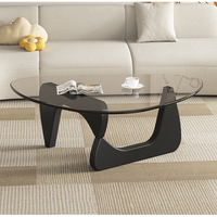 Modern French Vintage Tempered Glass Side Table, Small Space Black Minimalist Coffee Table for Living Room, Bauhaus Luxury Style
