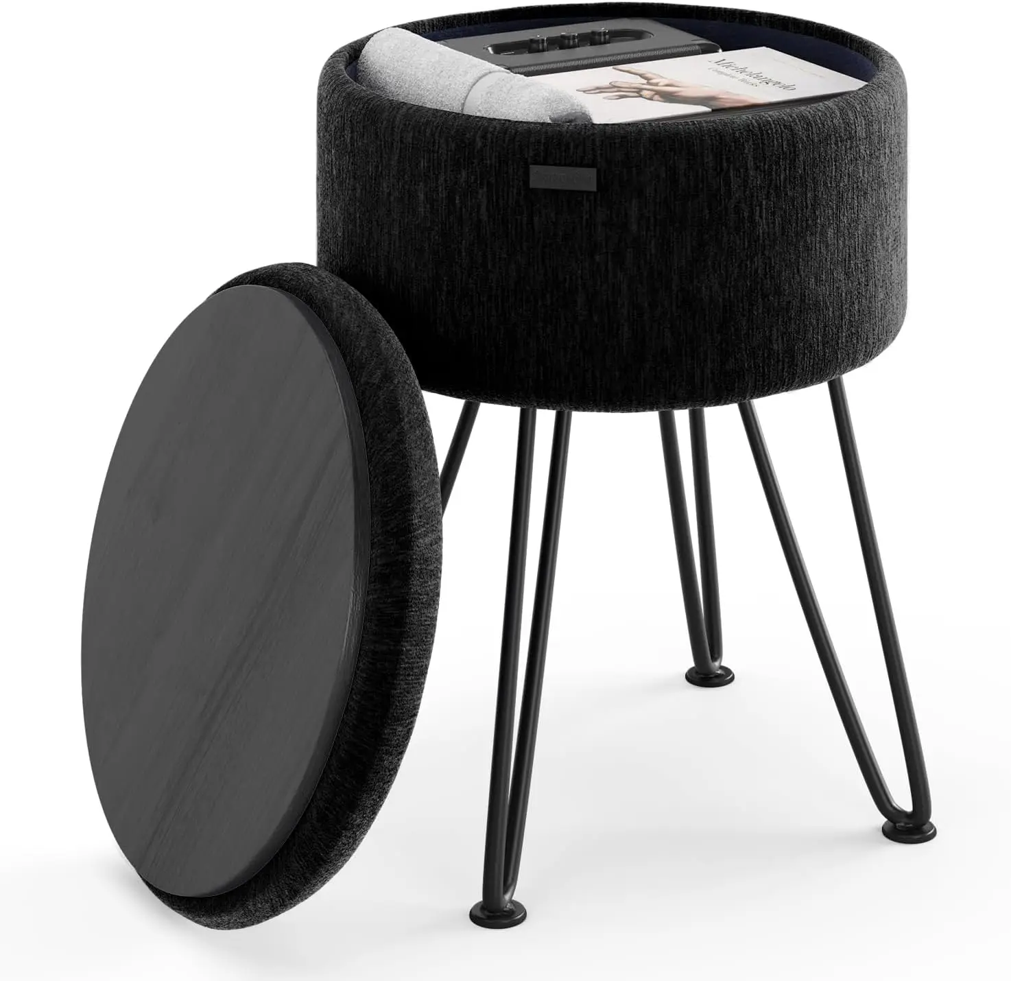 

Round Ottoman With Storage, Textured Velvet Storage Ottoman, Foot Stool Ottomans, Makeup Vanity Stool, Small Ottomans Foot