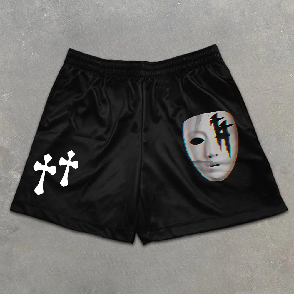 Y2K Ginásio Shorts para Homens Mulheres Verão Fitness Jogging Anjo Cruz 3D Impressão Casual Shorts Quick Dry Esportes Calças Curtas Sweatpants