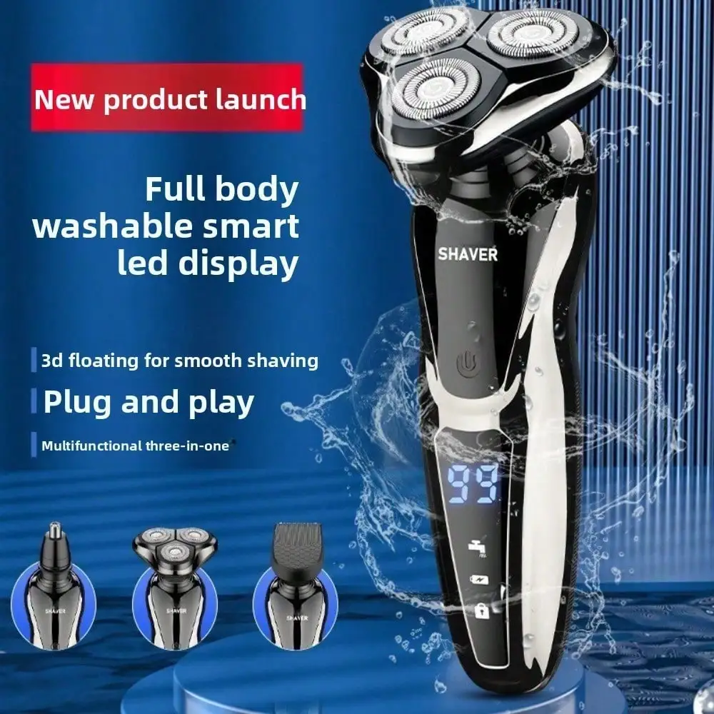 Digital Display Shuangke Electric Razor Three-In-One Men's Multi-Functional Razor Household Rechargeable Beard Knife Three-Knife Head