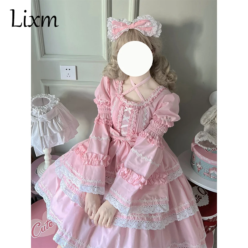 Robe Lolita japonaise d'été pour filles et femmes, robe à bretelles Sweet Lolita, poignées à manches courtes, robe Op amovible, robe Kawaii