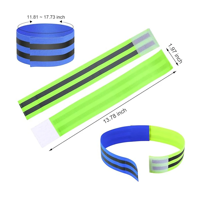 أربطة عاكسة، حزام معصم عاكس، أشرطة شريط عاكسة للسلامة، للمعصم، الذراع، الكاحل، الساق، المشي الليلي، ركوب الدراجات.