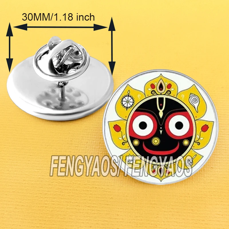 Stainless Steel Vintage Hindu God Lord Jagannath Brooch for Men Women Mandala Face Pins Badge