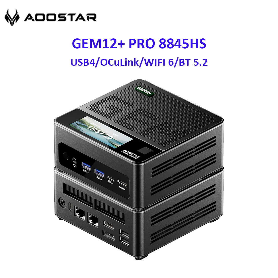 AOOSTAR Mini PC para juegos GEM12 + AMD Ryzen 7 PRO 8845HS 32G DDR5 1T NVME PCIe4.0 SSD 2,5 Gbps USB4 OCuLink para computadora de escritorio