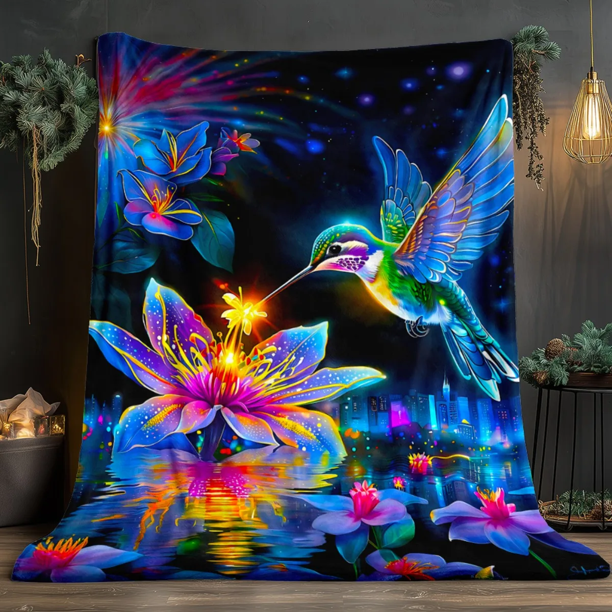 Artistic Floral Cross Throw Blanket  Teal Fluid Swirl Background Faith Inspired Sculpture Style Art Home Sofa Bedroom Decor