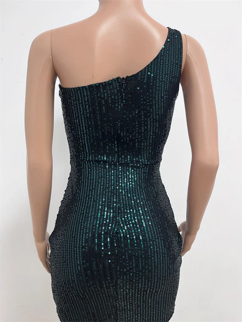 Pailletten Paille tte One-Shoulder Damen kurze Mini Plissee Schnürung Ballkleid mehrere Farben hohe Taille Abendkleid neues Design