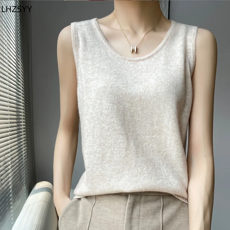 

LHZSYY 2024 New 100% Pure Cashmere Camisole Inside Ladies' Round Neck Sleeveless Vest Sweater Joker High-End Sling Knit Blouse