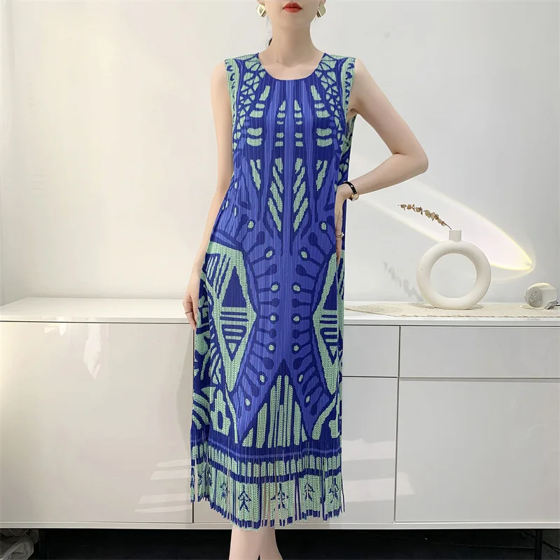 Faltbares Miyake Plissee-Quasten-Nischenkleid Damen Mittellanges Ärmelloses Enges Unterhemd-Rock 2025 Sommer Neu – Detail 7