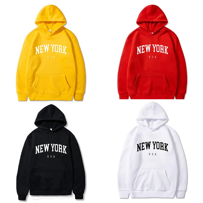 

Men Women New York U.S.A City Hoodies Fashion Letter Printed Graphic Sweatshirts Loose Casual Harajuku Hooded Pullover Sportwear