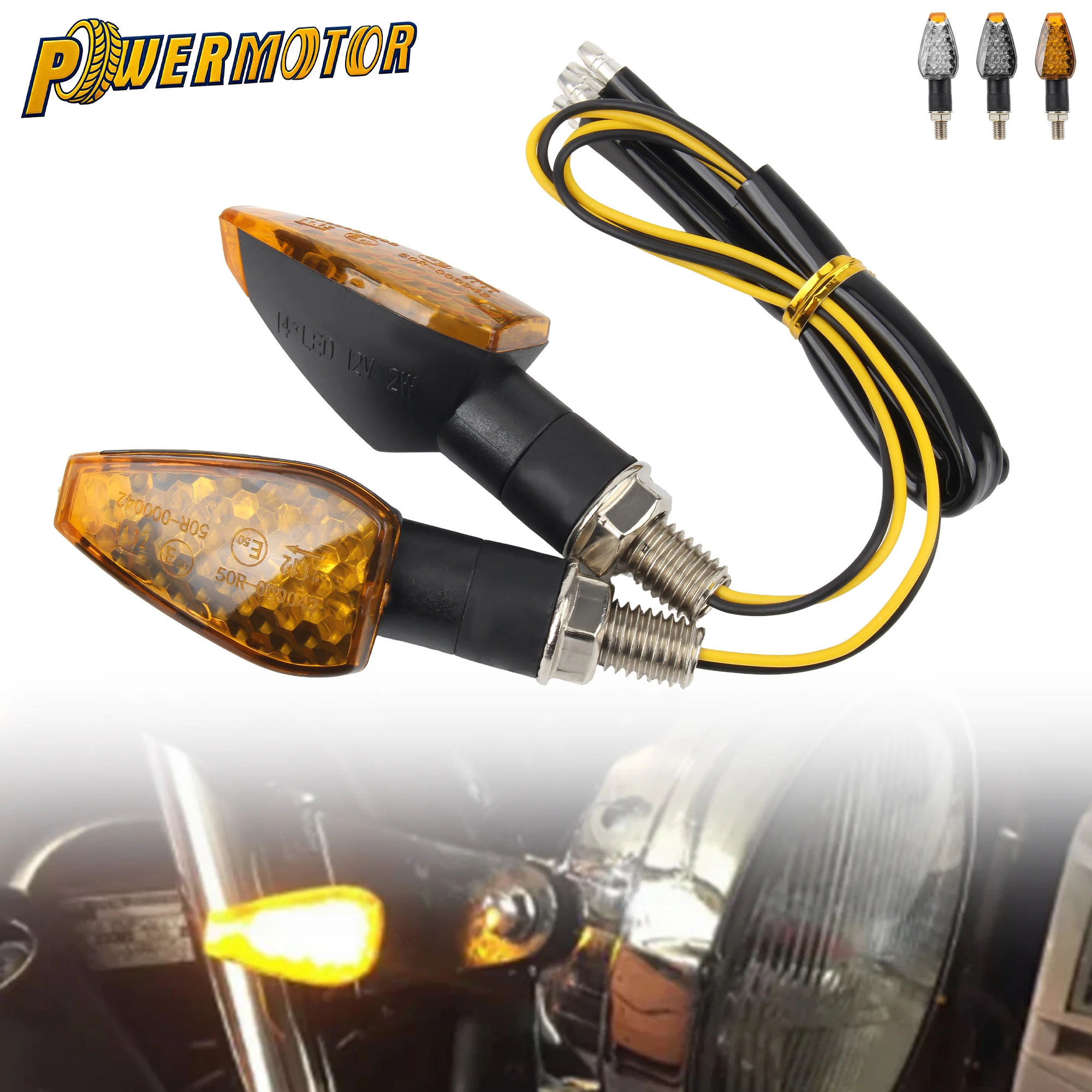 

1 Pair Motorcycle 14 LED Turn Signal Amber Indicator Light M10 Fishscale Flashing Moto Scooter Moped Universal Accessories