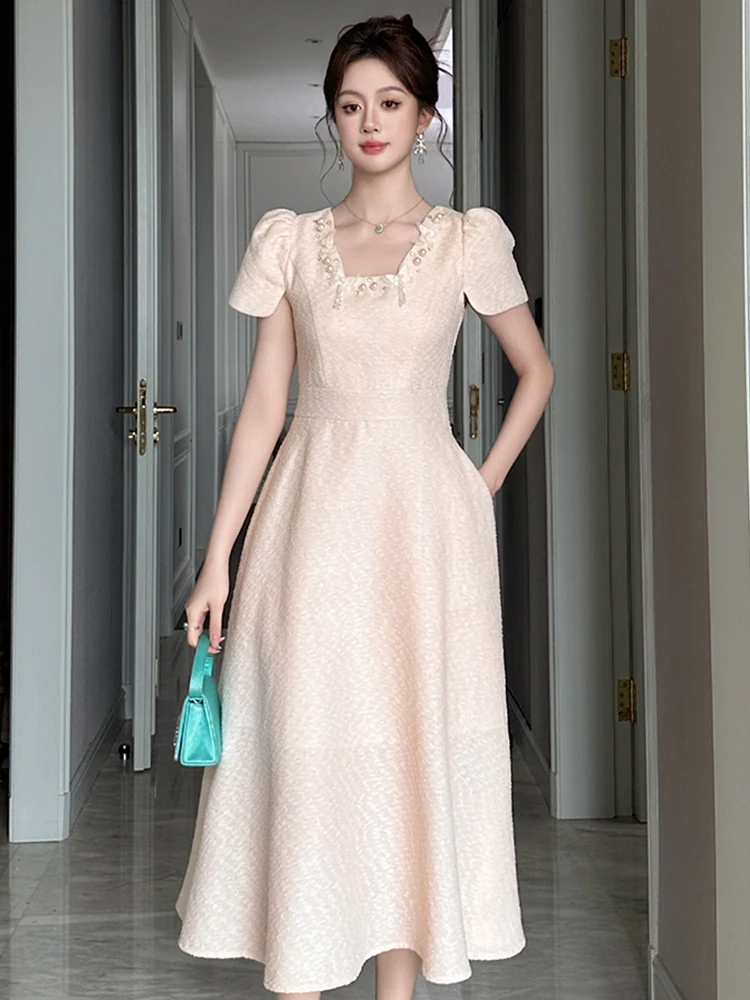 Luxury Elegant Ballชุดผู้หญิงที่ละเอียดอ่อนภาษาฝรั่งเศสคําประดับด้วยลูกปัดมุกพู่ผีเสื้อตกแต่งSwing Robe Party Vestido Mujer